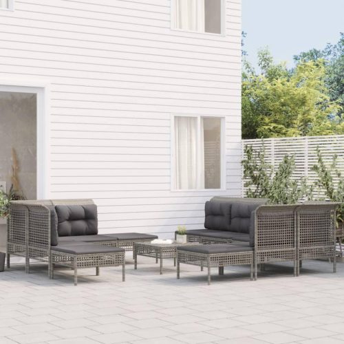 10 részes szürke polyrattan kerti ülőgarnitúra párnákkal