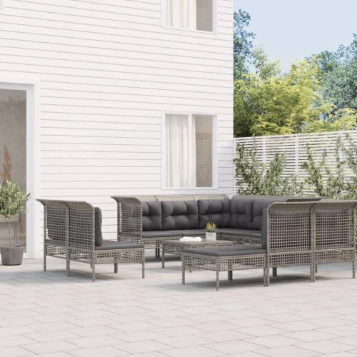 10 részes szürke polyrattan kerti ülőgarnitúra párnákkal