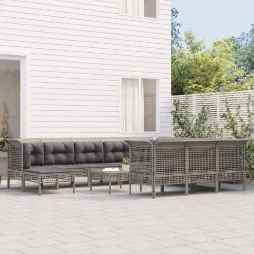 12 részes szürke polyrattan kerti ülőgarnitúra párnákkal