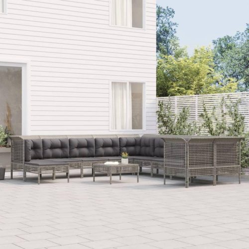 12 részes szürke polyrattan kerti ülőgarnitúra párnákkal