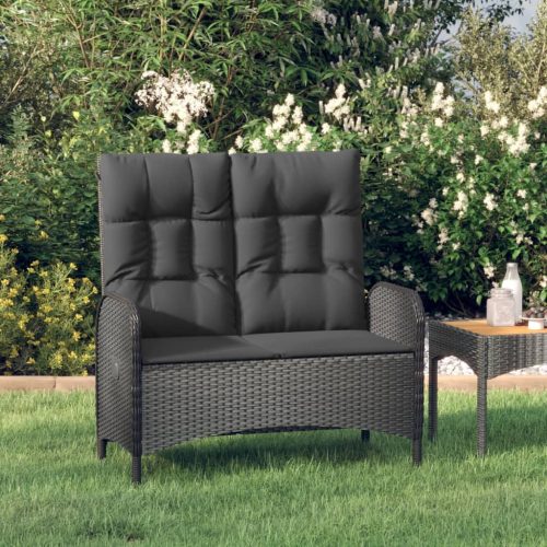 Fekete polyrattan dönthető kerti pad párnákkal 107 cm