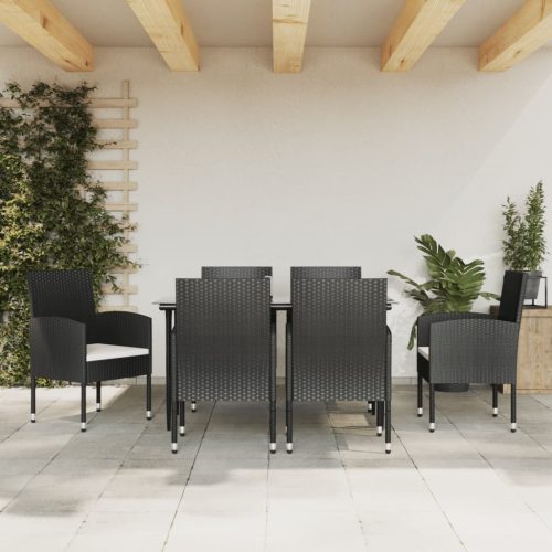 7 részes fekete polyrattan és acél kerti étkezőgarnitúra