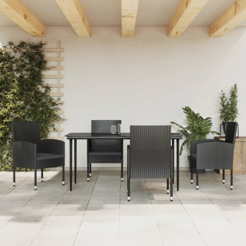 5 részes fekete polyrattan és acél kerti étkezőgarnitúra