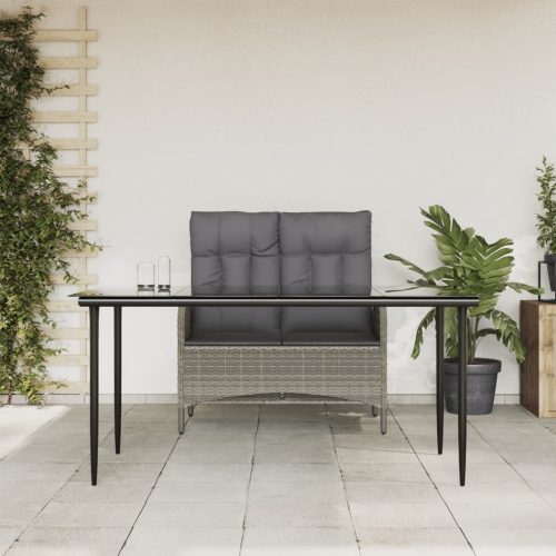 2 részes szürke polyrattan kerti étkezőgarnitúra párnákkal