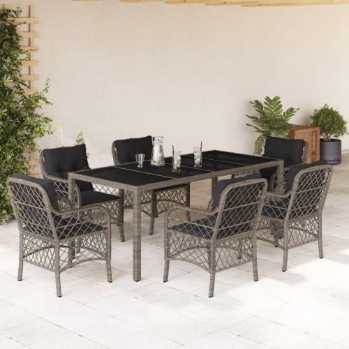 7 részes szürke polyrattan kerti étkezőgarnitúra párnával