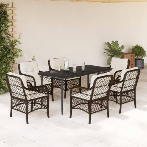 7 részes barna polyrattan kerti étkezőgarnitúra párnával