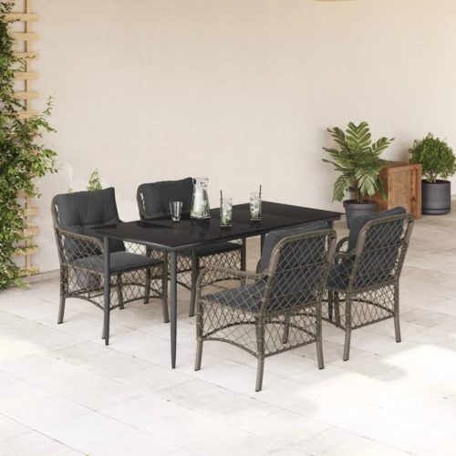 5 részes szürke polyrattan kerti étkezőgarnitúra párnával