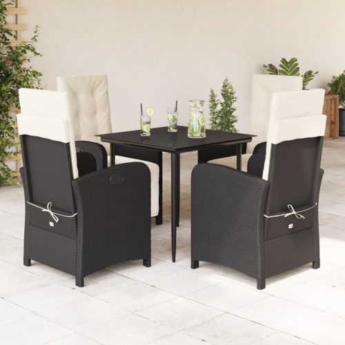 5 részes fekete polyrattan kerti étkezőgarnitúra párnákkal