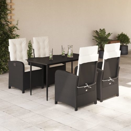 5 részes fekete polyrattan kerti étkezőgarnitúra párnákkal