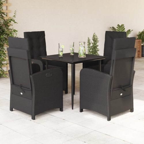 5 részes fekete polyrattan kerti étkezőgarnitúra párnákkal