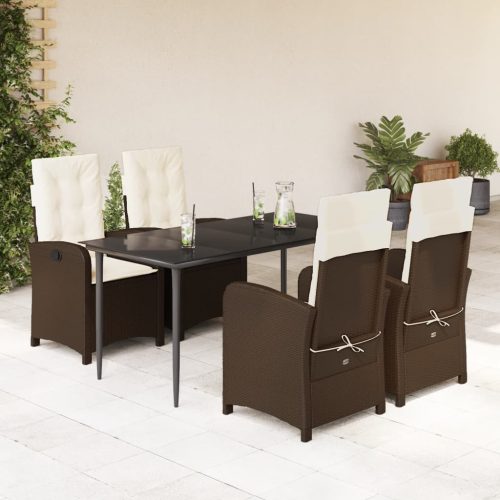 5 részes barna polyrattan kerti étkezőgarnitúra párnákkal