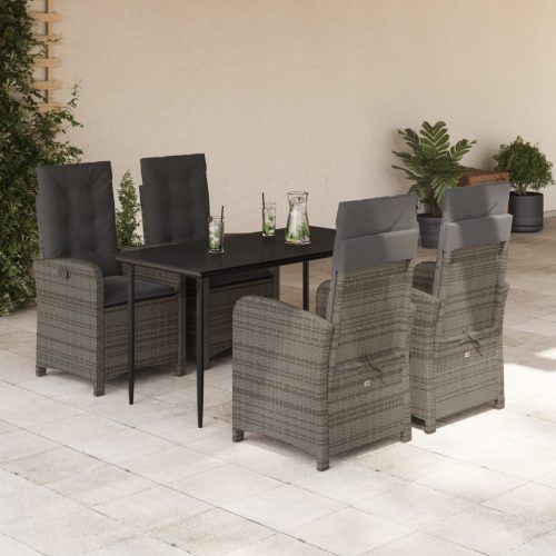 5 részes szürke polyrattan kerti étkezőgarnitúra párnával