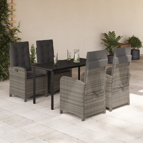 5 részes szürke polyrattan kerti étkezőgarnitúra párnával