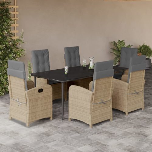 7 részes vegyes bézs polyrattan kerti étkezőgarnitúra párnákkal