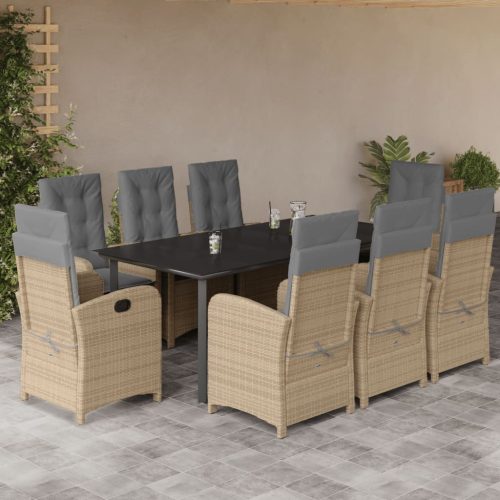 9 részes vegyes bézs polyrattan kerti étkezőgarnitúra párnákkal