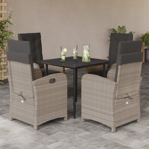 5részes világosszürke polyrattan kerti étkezőgarnitúra párnával