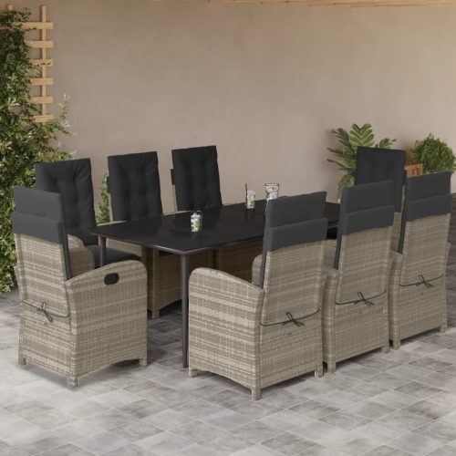 9részes világosszürke polyrattan kerti étkezőgarnitúra párnával