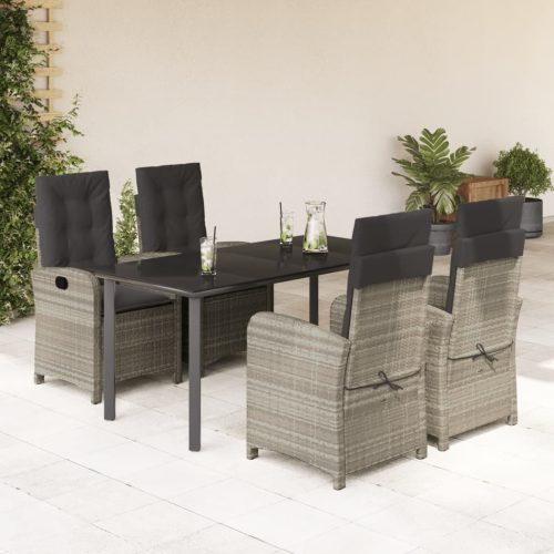 5részes világosszürke polyrattan kerti étkezőgarnitúra párnával