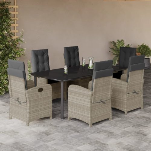 7 részes világosszürke polyrattan kerti étkezőszett párnával