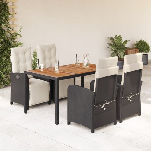 5 részes fekete polyrattan kerti étkezőgarnitúra párnákkal