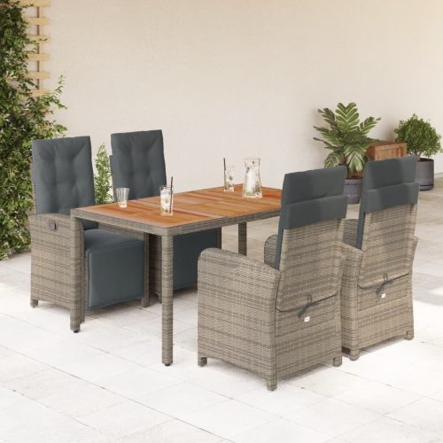 5 részes szürke polyrattan kerti étkezőgarnitúra párnával