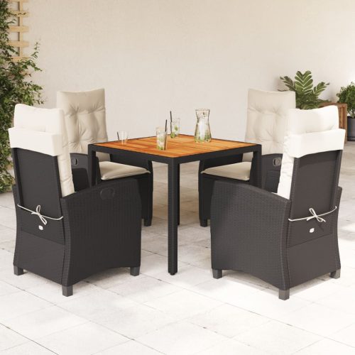 5 részes fekete polyrattan kerti étkezőgarnitúra párnákkal