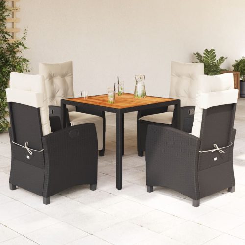 5 részes fekete polyrattan kerti étkezőgarnitúra párnákkal