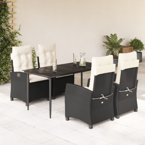 5 részes fekete polyrattan kerti étkezőgarnitúra párnákkal