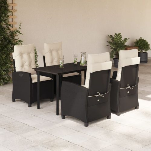 5 részes fekete polyrattan kerti étkezőgarnitúra párnákkal