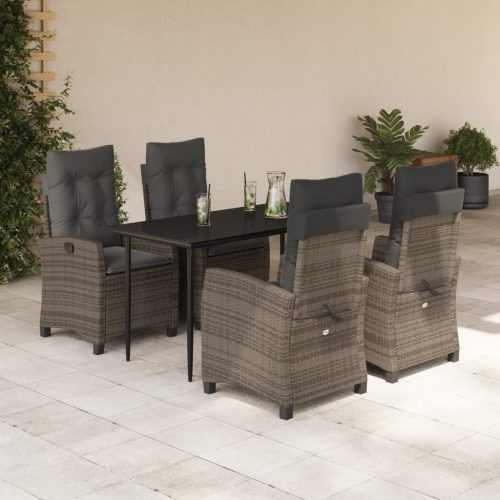 5 részes szürke polyrattan kerti étkezőgarnitúra párnával