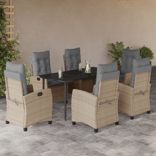 7 részes vegyes bézs polyrattan kerti étkezőgarnitúra párnákkal