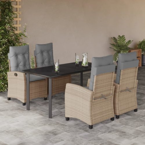 5 részes vegyes bézs polyrattan kerti étkezőgarnitúra párnákkal