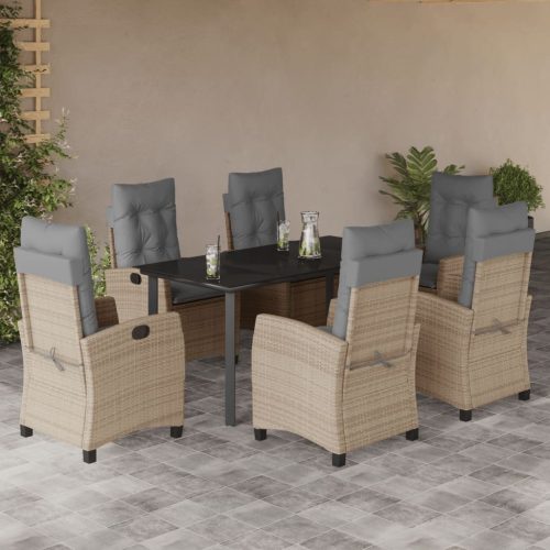 7 részes vegyes bézs polyrattan kerti étkezőgarnitúra párnákkal