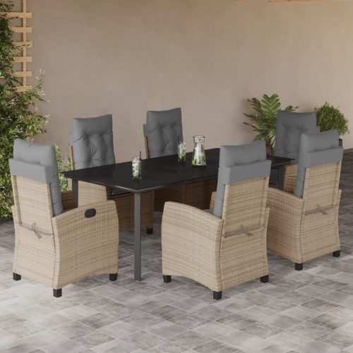 7 részes vegyes bézs polyrattan kerti étkezőgarnitúra párnákkal