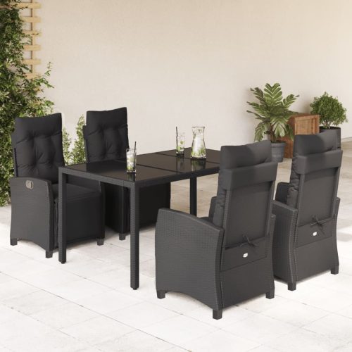 5 részes fekete polyrattan kerti étkezőgarnitúra párnákkal