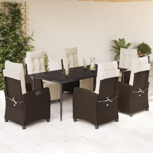 7 részes barna polyrattan kerti étkezőgarnitúra párnával