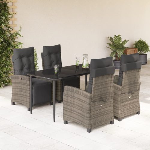 5 részes szürke polyrattan kerti étkezőgarnitúra párnával