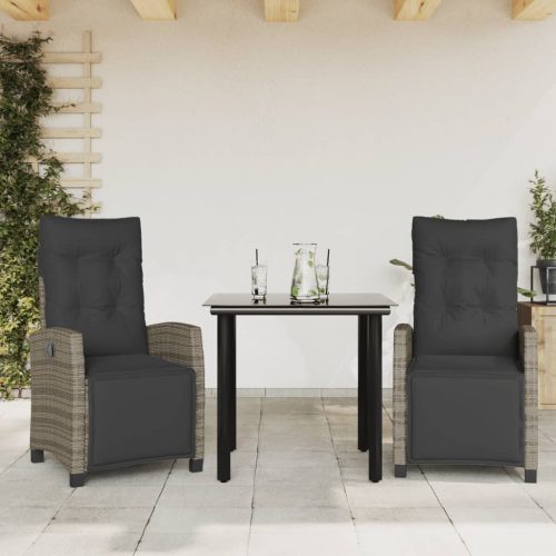3 részes szürke polyrattan kerti étkezőgarnitúra párnával