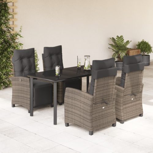 5 részes szürke polyrattan kerti étkezőgarnitúra párnával