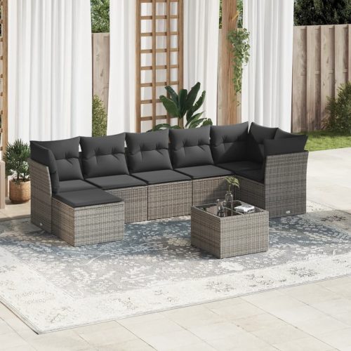 8-részes szürke polyrattan kerti ülőgarnitúra párnákkal
