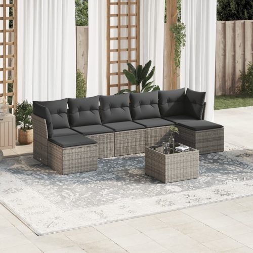 8-részes szürke polyrattan kerti ülőgarnitúra párnákkal