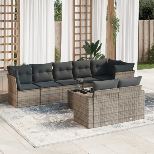 9-részes szürke polyrattan kerti ülőgarnitúra párnákkal