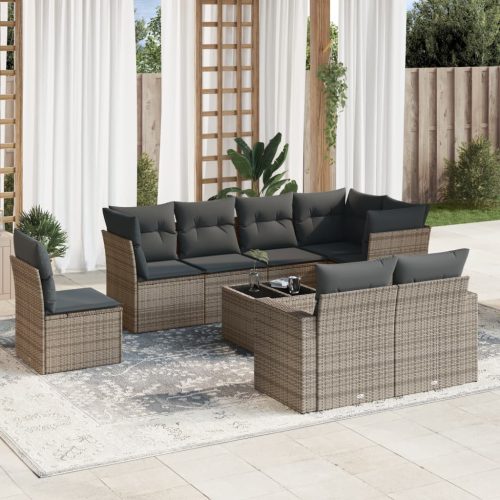 9-részes szürke polyrattan kerti ülőgarnitúra párnákkal