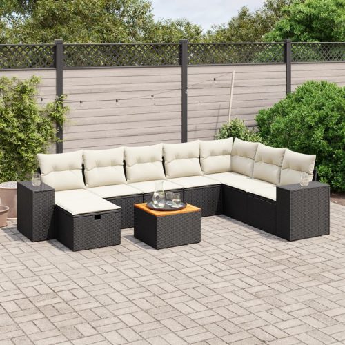 9 részes fekete polyrattan kerti ülőgarnitúra párnákkal