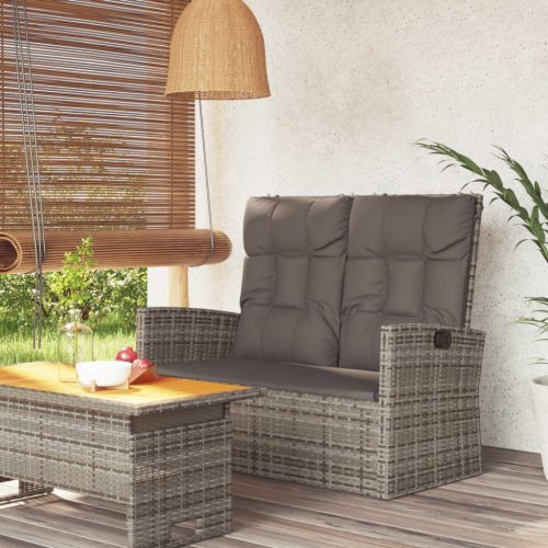 Szürke polyrattan dönthető kerti pad párnákkal 118 cm