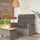 Szürke polyrattan dönthető kerti pad párnákkal 118 cm