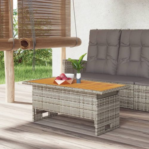 Szürke tömör akácfa és polirattan kerti asztal 100x50x43/63 cm