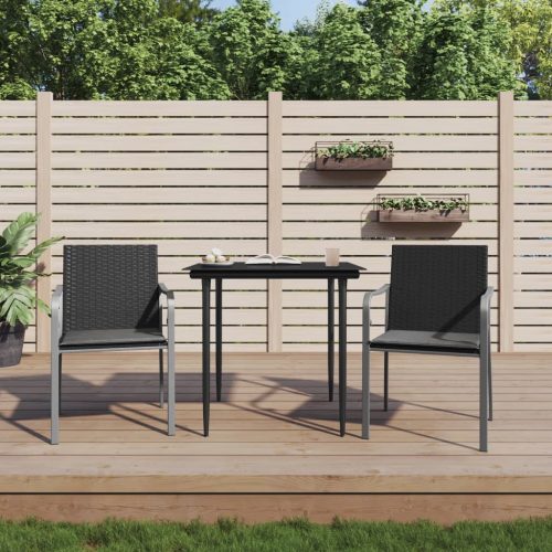 2 db fekete polyrattan kerti szék párnával 56 x 59 x 84 cm