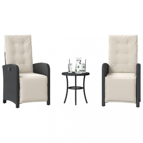 3 részes fekete polyrattan bisztrógarnitúra párnával