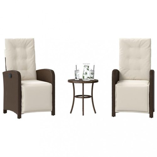 3 részes barna polyrattan bisztrógarnitúra párnákkal